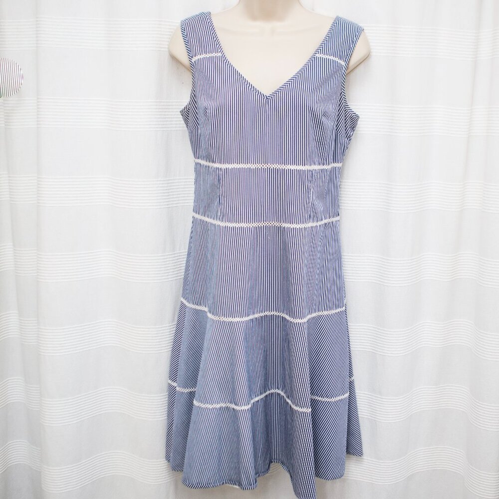 Nine West Preppy Fit & Flare Cotton Seersucker Dress with Crochet Stripes